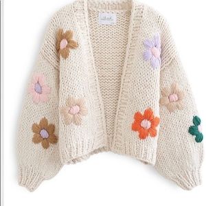 Chicwish stitch flowers hand-knit chunky cardigan in cream. Size small. New